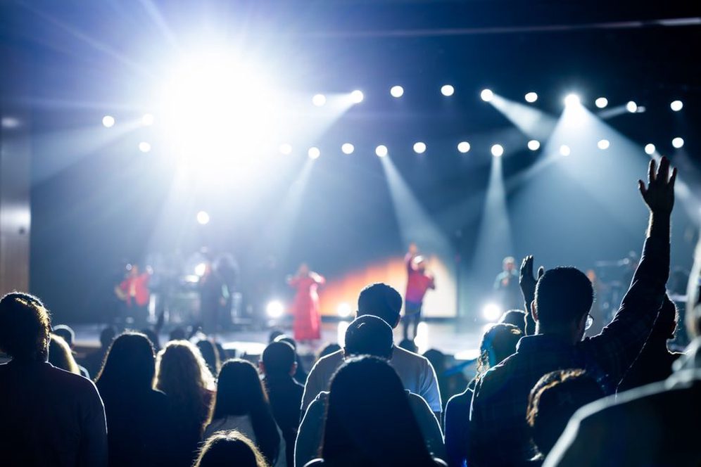 Il pubblico canta sotto le luci del concerto